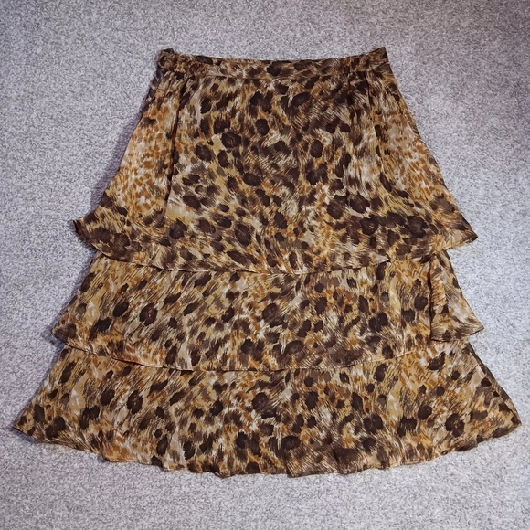 Vintage Leopard Print Skirt Women's 12 100% Silk Tiered Animal Print - Picture 4 of 9